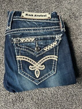Rock Revival Dark Blue Embellished Boot Cut Jeans